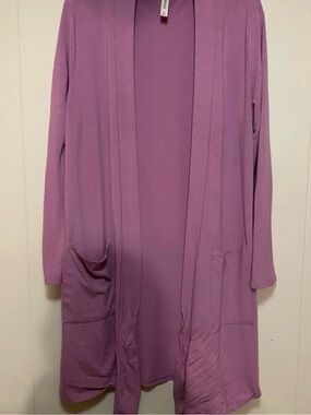 Lavender Open-Front Long Cardigan